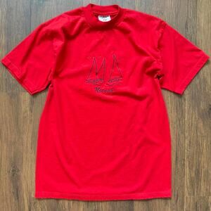 Jerzees Red Neenah Sailboat Embroidered Vintage 90s Tee M